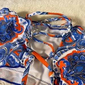 Bandeau Bathing Suit - Orange, Blue, and White. Size Small from Shein.